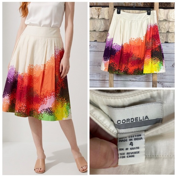 Anthropologie Dresses & Skirts - Anthropologie Cordelia Multi-Color Abstract Dot Pleated Cotton Skirt Size 4